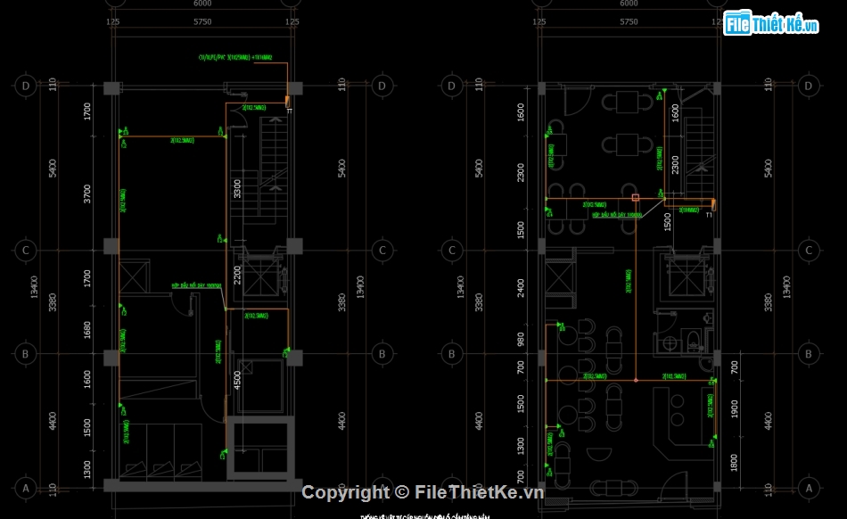 Cấp điện nước shophouse,Bản vẽ M&E Shophouse 5 tầng,autocad điện nước,Hệ thống điện nước điều hòa